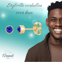 Goudkleurige Oorstekers 4mm - Donkerblauw Kristal -