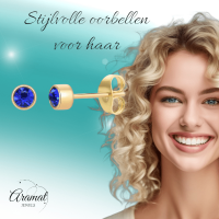 Goudkleurige Oorstekers 4mm - Donkerblauw Kristal -