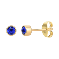 Goudkleurige Oorstekers 4mm - Donkerblauw Kristal -