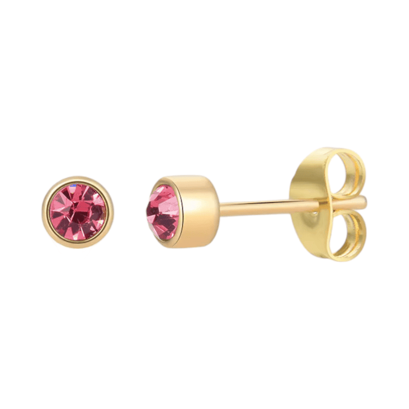 Goudkleurige Oorstekers 4mm - Roze Kristal -