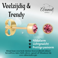 Goudkleurige Oorstekers 4mm - Roze Kristal -