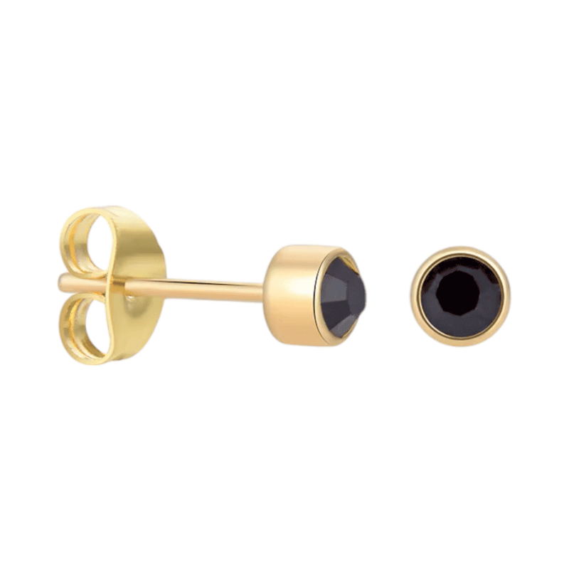 Goudkleurige Oorstekers 4mm - Zwart Kristal -