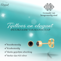 Goudkleurige Oorstekers 4mm - Zwart Kristal -