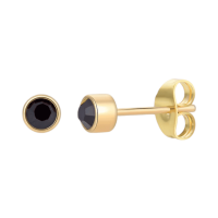 Goudkleurige Oorstekers 4mm - Zwart Kristal -
