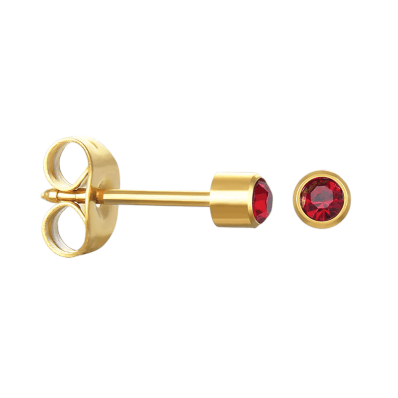 Goudkleurige Oorstekers 3mm - Rood Kristal -
