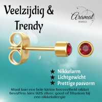 Goudkleurige Oorstekers 3mm - Rood Kristal -