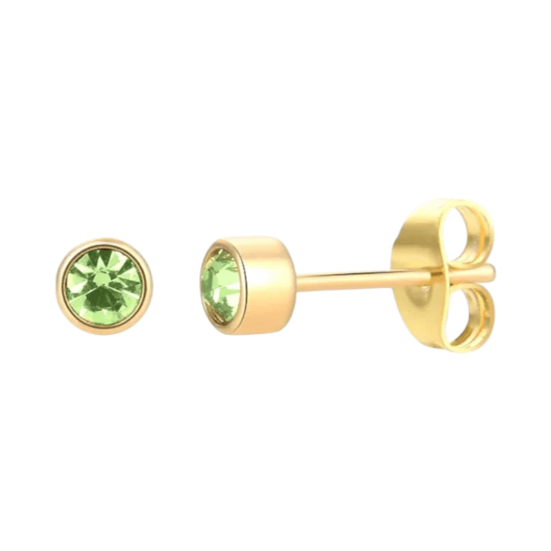 Goudkleurige Oorstekers 4mm - Lichtgroen Kristal -