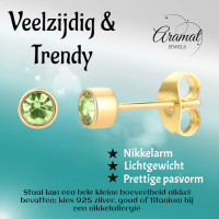 Goudkleurige Oorstekers 4mm - Lichtgroen Kristal -