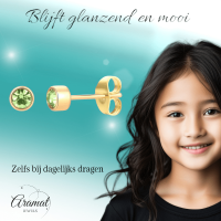 Goudkleurige Oorstekers 4mm - Lichtgroen Kristal -