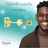 Goudkleurige Oorstekers 4mm - Lichtgroen Kristal -