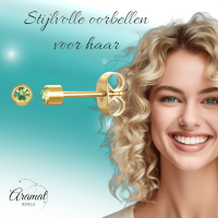 Stalen Oorstekers 3mm - Lichtgroen Kristal -