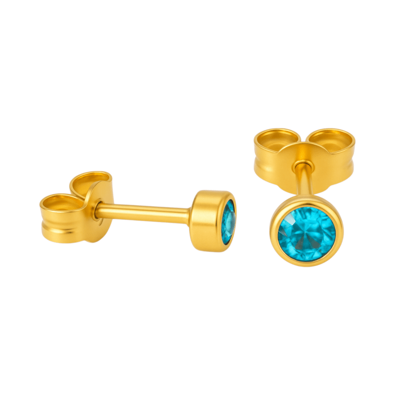 Kristallen Oorknopjes Aqua Blauw - 4mm -