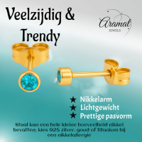 Stalen Aqua Blauwe Kristal Oorbellen 3mm -