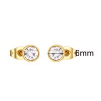 Goudkleurige Stalen Kristallen Oorbellen 6mm -
