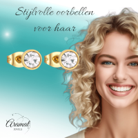 Goudkleurige Stalen Kristallen Oorbellen 6mm -