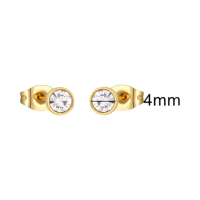 Goudkleurige Stalen Kristallen Oorbellen 4mm -