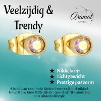 Goudkleurige kristallen oorbellen met AB glans &acirc;&euro;&ldquo; 3 mm -