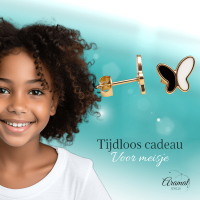 Vlinder oorbellen zwart & wit &acirc;&euro;&ldquo; goudkleurig RVS -