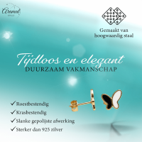 Vlinder oorbellen zwart & wit &acirc;&euro;&ldquo; goudkleurig RVS -
