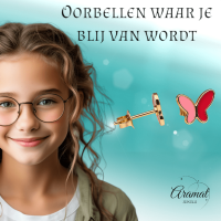 Vlinder oorbellen rood & roze &acirc;&euro;&ldquo; goudkleurig RVS -