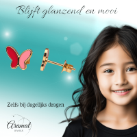 Vlinder oorbellen rood & roze &acirc;&euro;&ldquo; goudkleurig RVS -