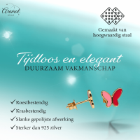 Vlinder oorbellen rood & roze &acirc;&euro;&ldquo; goudkleurig RVS -