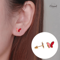 Vlinder oorbellen rood & roze &acirc;&euro;&ldquo; goudkleurig RVS -