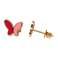 Vlinder oorbellen rood & roze &acirc;&euro;&ldquo; goudkleurig RVS -