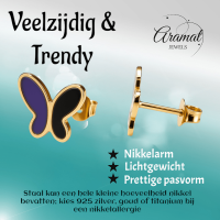 Vlinder oorbellen met zwart & paars emaille -
