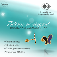 Vlinder oorbellen met zwart & paars emaille -