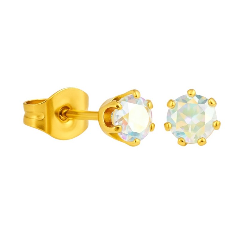 Goudkleurige AB zirkonia oorbellen &acirc;&euro;&ldquo; 4 mm -