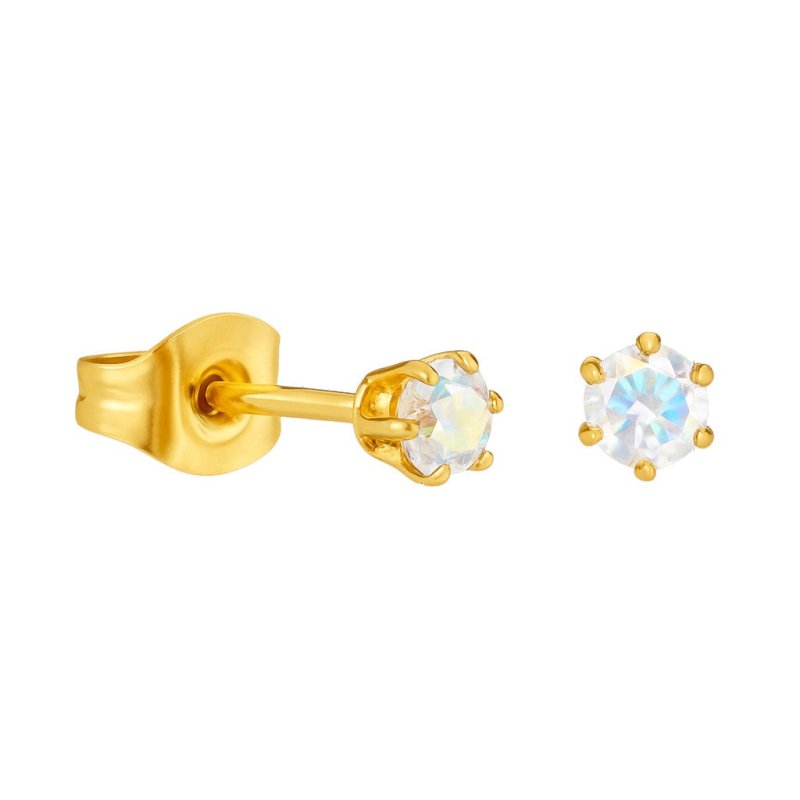Goudkleurige AB zirkonia oorbellen &acirc;&euro;&ldquo; 3 mm -