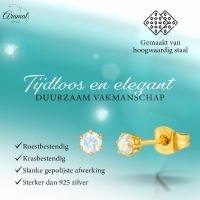 Goudkleurige AB zirkonia oorbellen &acirc;&euro;&ldquo; 3 mm -