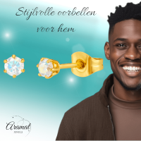 Goudkleurige AB zirkonia oorbellen &acirc;&euro;&ldquo; 3 mm -