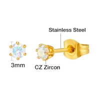 Goudkleurige AB zirkonia oorbellen &acirc;&euro;&ldquo; 3 mm -
