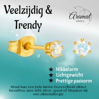 Goudkleurige AB zirkonia oorbellen &acirc;&euro;&ldquo; 3 mm -