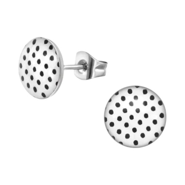 Witte stippel oorstekers met zwart &acirc;&euro;&ldquo; 10 mm -