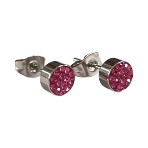 Zilverkleurige oorstekers met fuchsia roze kristallen &acirc;&euro;&ldquo; 6 mm -