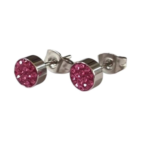 Zilverkleurige oorstekers met fuchsia roze kristallen &acirc;&euro;&ldquo; 6 mm -