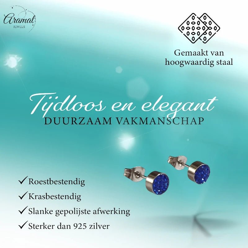 Zilverkleurige oorstekers met donkerblauw kristal &acirc;&euro;&ldquo; 6 mm -