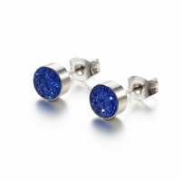 Zilverkleurige oorstekers met donkerblauw kristal &acirc;&euro;&ldquo; 6 mm -
