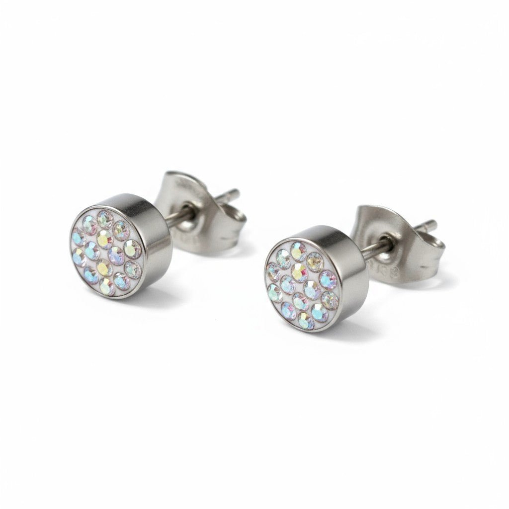 Zilverkleurige oorstekers met AB kristal &acirc;&euro;&ldquo; 6 mm -