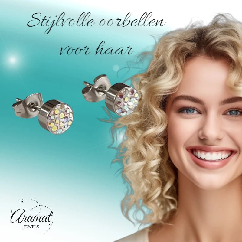 Zilverkleurige oorstekers met AB kristal &acirc;&euro;&ldquo; 6 mm -