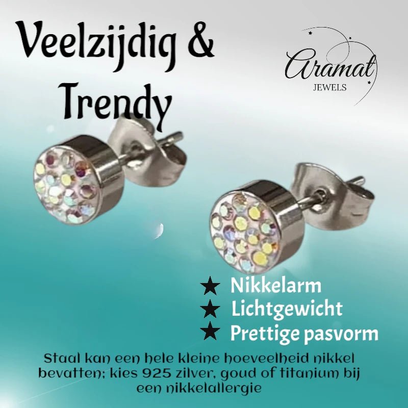 Zilverkleurige oorstekers met AB kristal &acirc;&euro;&ldquo; 6 mm -
