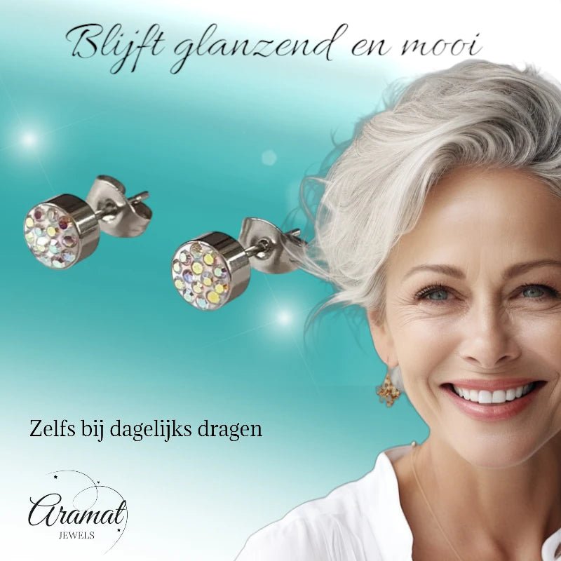 Zilverkleurige oorstekers met AB kristal &acirc;&euro;&ldquo; 6 mm -