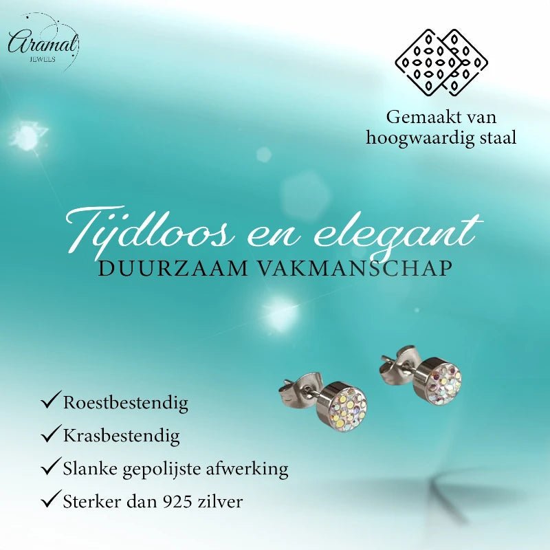 Zilverkleurige oorstekers met AB kristal &acirc;&euro;&ldquo; 6 mm -