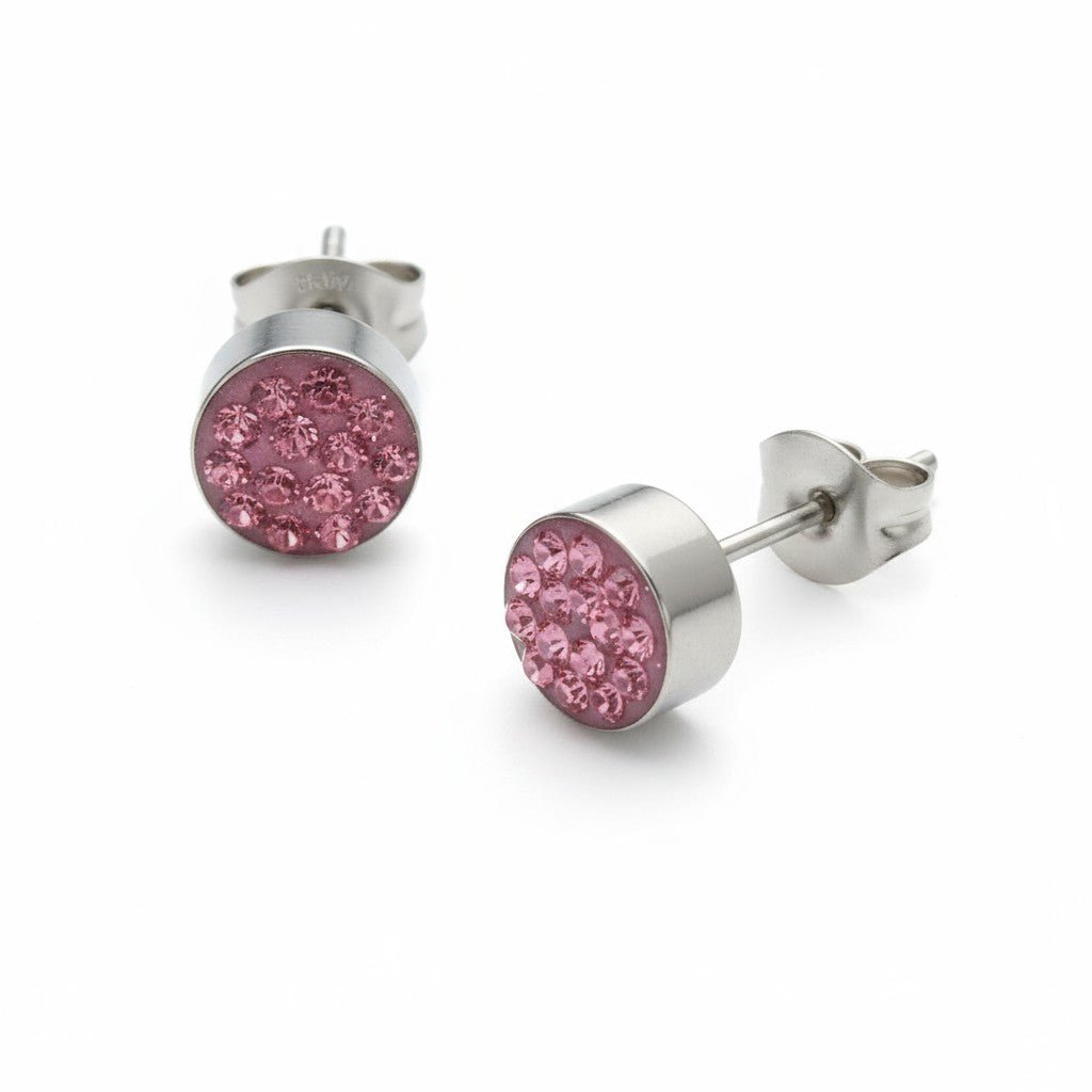 Zilverkleurige oorstekers met roze kristal &acirc;&euro;&ldquo; 6 mm -