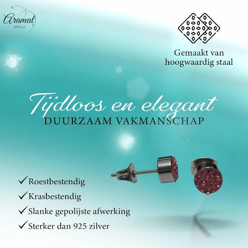 Zilverkleurige oorstekers met roze kristal &acirc;&euro;&ldquo; 6 mm -