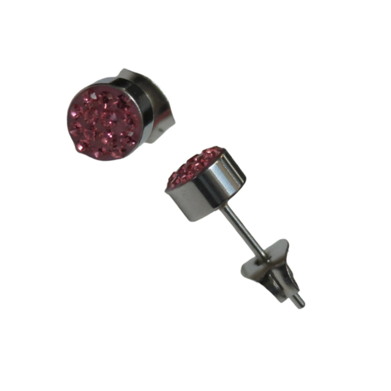Zilverkleurige oorstekers met roze kristal &acirc;&euro;&ldquo; 6 mm -
