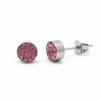 Zilverkleurige oorstekers met roze kristal &acirc;&euro;&ldquo; 6 mm -